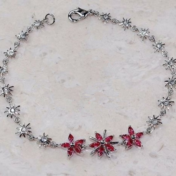eye4jewelry Other - Silver sun bursts with Ruby & White Topaz Bracelet eye4jewelry Other - Silver sun bursts with Ruby & White Topaz Bracelet